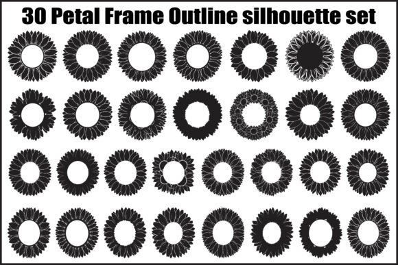 30 Petal Frame Outline Silhouette Set