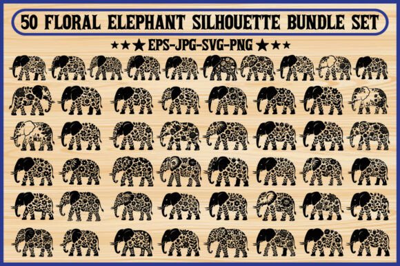 50 Floral Elephant Silhouette Bundle Set: A Comprehensive Guide to Botanical Wildlife Design
