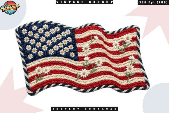 Americana Floral Crochet Yarn Faux PNG Design