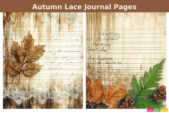 Autumn Lace Journal Pages 24 PNG: Elevating Your Creative Projects with Vintage Charm