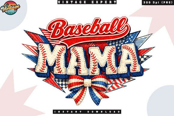 Baseball Mama 4th of July Patchwork PNG