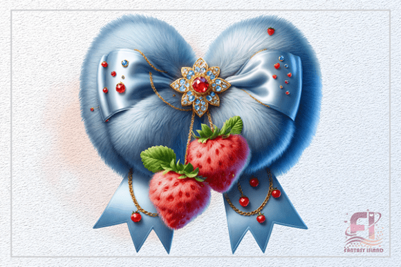 Blue Furry Bow with Strawberries PNG: Elevating Creative Projects with Luxurious Digital Art
