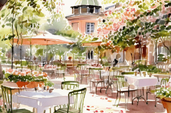 Charming Garden Café Watercolor Collection