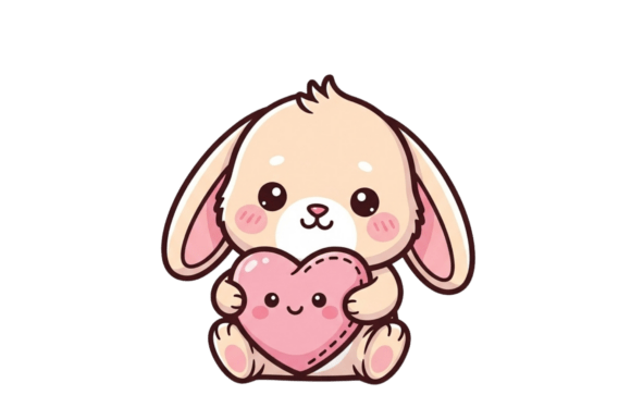 Cute Cartoon Bunny Holding a Pink Heart Clipart