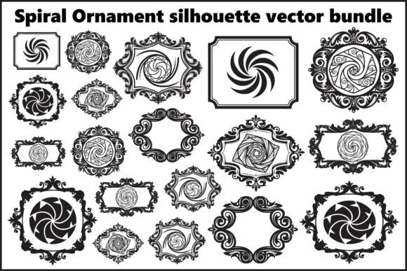Elevate Your Brand Identity with the Elegant Spiral Ornament Silhouette Frame Vector Bundle