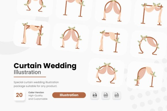 Elevating Wedding Branding with the Curtain Wedding Illustration Collection