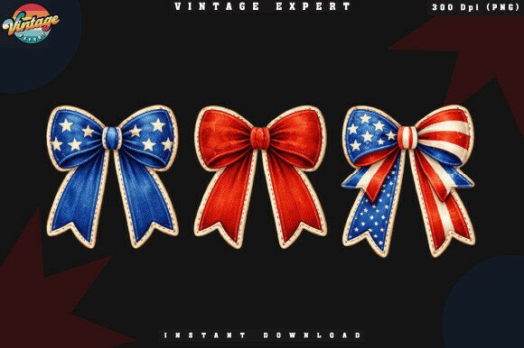 Enhancing Patriotic Designs with Red White Blue Bow Crochet Yarn Faux PNG