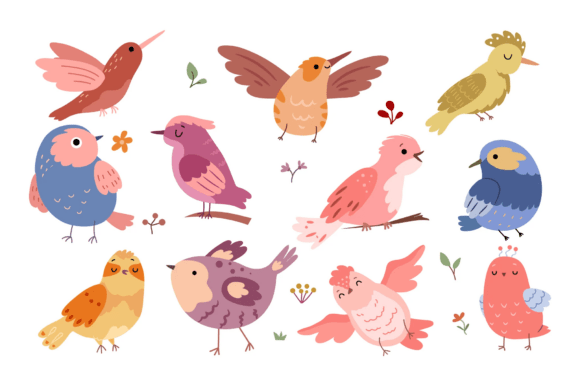 Evaluating Spring Birds Characters with Decor for Design Projects