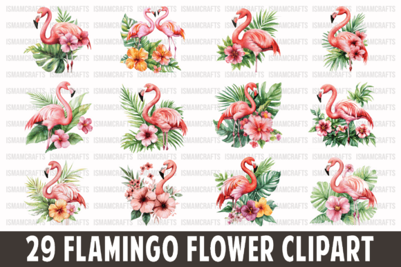 Flamingo Flower V1 Clipart Bundle PNG