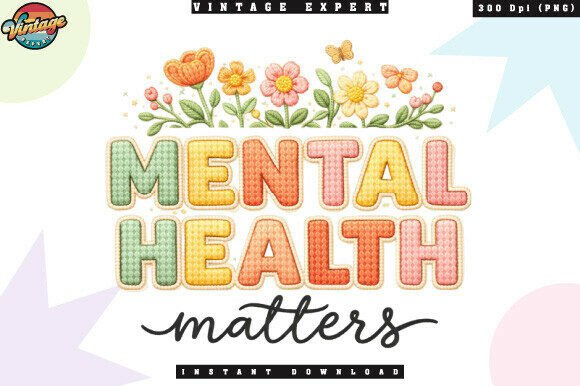 Floral Mental Health Crochet Yarn PNG
