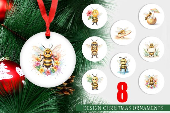 Grumpy Tropical Bee Watercolor Ornament: A Playful Twist on Holiday Decor
