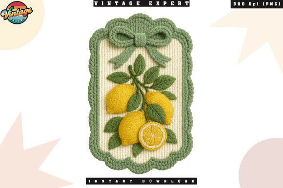 Lemon Bow Crochet Yarn Faux PNG