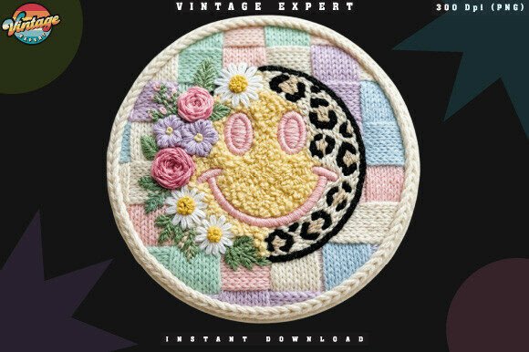 Leopard Accent Smiley Crochet Yarn PNG: Elevating Digital Design with Cozy Aesthetics