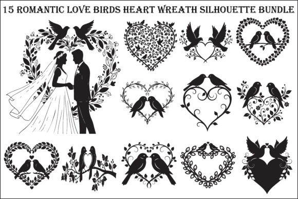 Love Birds Heart Wreath Bundle: Romantic Design Assets