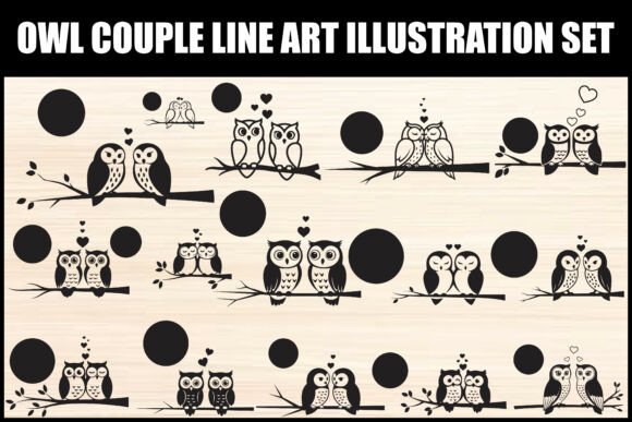 Owl Couple Line Art Illustration Set: A Versatile Resource for Creators