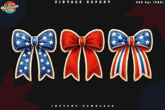 Patriotic Bow Crochet Yarn Faux PNG Design
