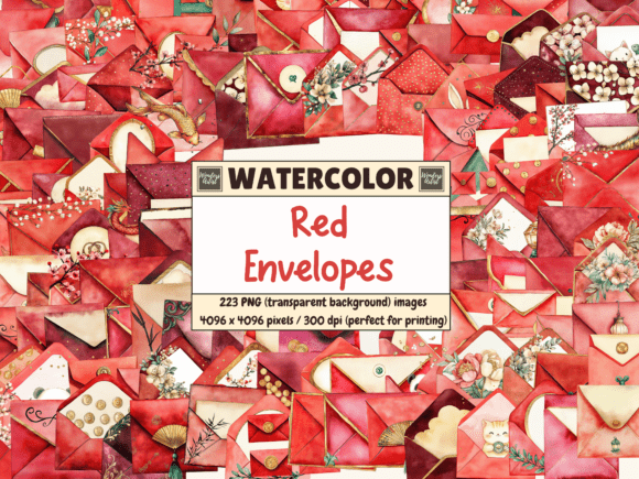 Red Envelopes Watercolor Clipart for Festive Design