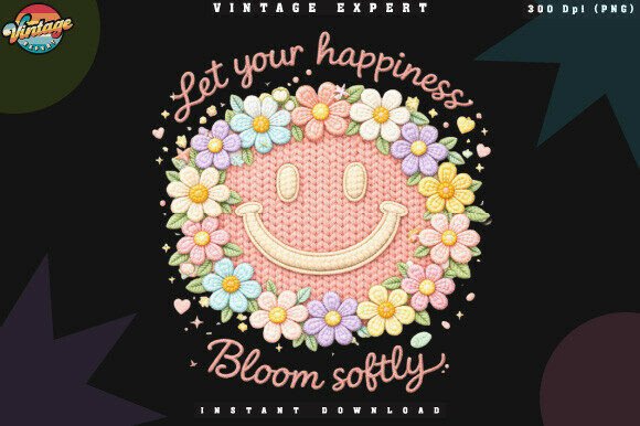 Smiley Flower Crochet Yarn Faux PNG Design