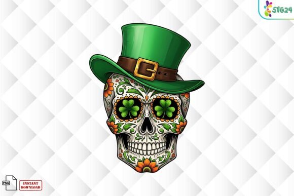 St Patricks Day Sugar Skull PNG: Merging Gothic Art with Irish Tradition